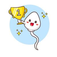 Cute sperms cell gain victory cartoon character. Health concept design. Winner sperm cell. Art illustration vector