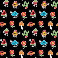 Seamless pattern Cartoon abstract character. Retro trendy stickers with funny comic characters and gloved hands. vector