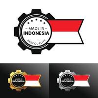 Made in Indonesia with gear and flag design. For banner, stamp, sticker, icon, logo, symbol, label, badge, seal, sign. Illustration vector