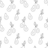 Black and white avocado cut with leaves,seamless geometric pattern.Hand drawn doodle style. Design for printing on fabrics,holiday and confectionery packaging,wallpaper,packaging and scrap metal vector