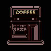 Outline neon style Coffee shop icon vector