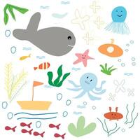 children draw animals in the sea vector