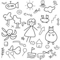 children drawing doodle random objects vector