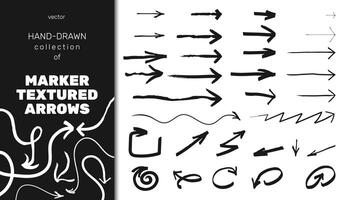 Set of marker textures and doodles, arrows illustrated. This abstract collection features black ink designs suitable for various creative projects. vector