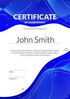 A modern certificate design with blue abstract lines. This elegant template is suitable for various purposes such as awards, graduation, or corporate recognition. vector