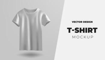 A 3D mockup presents a blank t-shirt in white, isolated against a white background, suitable for various designs. Ideal for showcasing apparel for both male and female wearers. vector