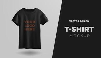 A 3D mockup presents a blank t-shirt in black, isolated against a white background, suitable for various designs. Ideal for showcasing apparel for both male and female wearers. vector