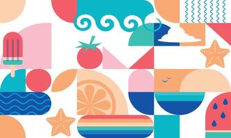 abstract background on a summer theme. geometric shapes summer attributes bright colors, background banner pattern vector