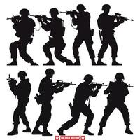Standing Tall Striking Soldier Silhouette Designs for Patriotic Graphics and Military Themes vector