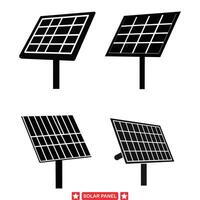 Solar Panels in Silhouette Assorted Graphics Illustrating Solar Energy Utilization and Climate Change Mitigation vector