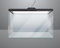 Transparent realistic glass cube or aquarium with lighting. vector