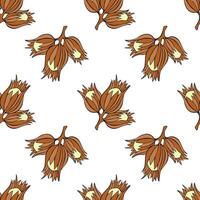 Pattern hazelnut ripe, hand drawn brown sketch. vector