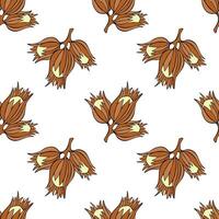 Pattern hazelnut ripe, hand drawn brown sketch. vector