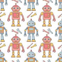 Seamless pattern of cartoon characters robots and droids. Background from cute children's robot toys. vector