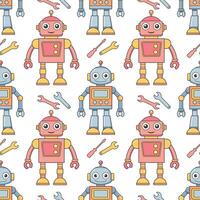 Seamless pattern of cartoon characters robots and droids. Background from cute children's robot toys. vector