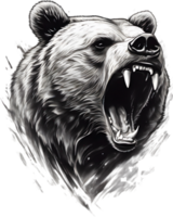 Close-up drawing of a ferocious bear. Ai Generate png