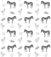 seamless pattern of zebra flamingo and palm vector