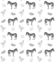 seamless pattern of zebra flamingo and palm vector