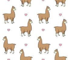 seamless pattern of doodle llama and heart vector