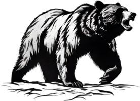 Close-up drawing of a ferocious bear. Ai Generate png