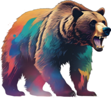 Close-up drawing of a ferocious bear. Ai Generate png