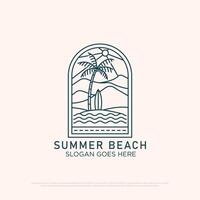 mountain Beach logo design with line art simple minimalist illustration template vector