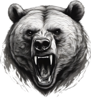 Close-up drawing of a ferocious bear. Ai Generate png