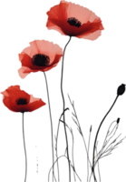 Close-up painting of poppy flowers. Ai Generate png