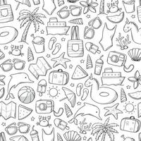 Summer monochrome pattern with hand drawn doodles. Summer surface print, nursery coloring page, wallpaper, wrapping paper, scrapbook, background design. EPS 10 vector