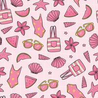 Nursery seamless pattern with pink doodles on textured background. Summer wallpaper, vacation textile print, scrapbooking, stationary, wrapping paper, stationary, etc. EPS 10 vector