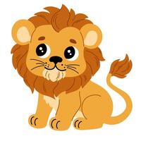 Cute cartoon lion. Childish illustration flat style. Sitting lion. For poster, greeting card, baby design. vector
