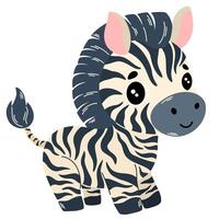Cute cartoon zebra childish illustration in flat style. For poster, greeting card and baby design. vector