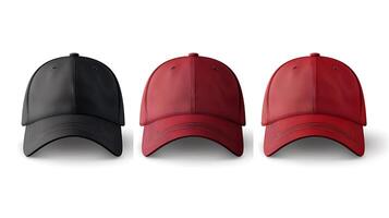 Realistic baseball cap front view mockup set with text logo template. photo