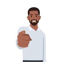 joven exitoso negro empresario señalando dedo a usted sonriente. vector