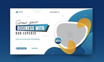 Modern and business workshop promotion thumbnail design, editable corporate, creative gaming live stream social media cover, web banner template with abstract blue color shapes vector