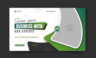 Modern and business workshop promotion thumbnail design, editable corporate, creative gaming live stream social media cover, web banner template with abstract green color shapes vector