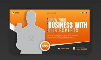 Corporate creative thumbnail and social media cover design, digital marketing agency live stream, web banner template for business promotion with geometric orange colorful background vector