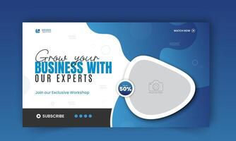 Modern and business workshop promotion thumbnail design, editable corporate, creative gaming live stream social media cover, web banner template with abstract blue and black color shapes vector