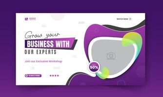 Modern and business workshop promotion thumbnail design, editable corporate, creative gaming live stream social media cover, web banner template with abstract purple color shapes vector