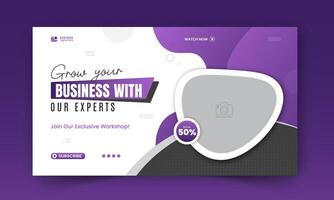 Modern and business workshop promotion thumbnail design, editable corporate, creative gaming live stream social media cover, web banner template with abstract purple color shapes vector