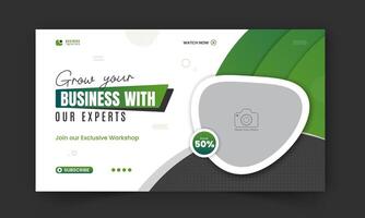 Modern and business workshop promotion thumbnail design, editable corporate, creative gaming live stream social media cover, web banner template with abstract green color shapes vector