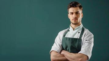 Handsome baker posing mockup , photo