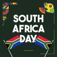 South Africa National Independence Day square banner. Modern geometric abstract background in colorful style for South Africa day. South Africa Independence greeting card cover with country flag. vector
