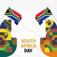 South Africa National Independence Day square banner. Modern geometric abstract background in colorful style for South Africa day. South Africa Independence greeting card cover with country flag. vector