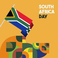 South Africa National Independence Day square banner. Modern geometric abstract background in colorful style for South Africa day. South Africa Independence greeting card cover with country flag. vector