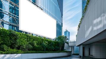 An empty huge poster mockup on the roof of a mall photo