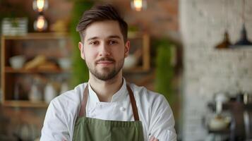 Handsome baker posing mockup , photo