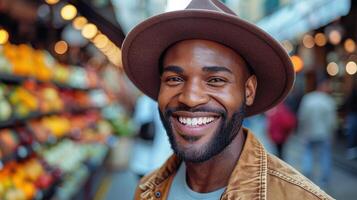 sonriente hombre en sombrero foto