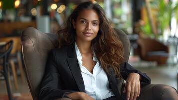 Woman Sitting in Chair With Crossed Legs photo