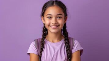 Young Girl With Braids Against Purple Background photo